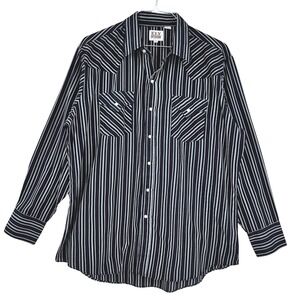 Ely Cattleman Western Shirt Mens XL Striped Long Sleeve Pearl Snap‎ Front Black